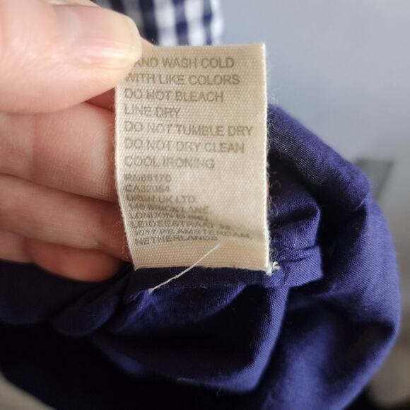 Anthropologie Forever That Girl Dress Women L Blue Gingham Mini Cottage Milkmaid - Picture 9 of 9